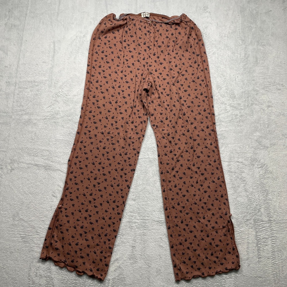 Free People Intimately Lounge Pants Women Small Pink Floral Ribbed Wide Leg